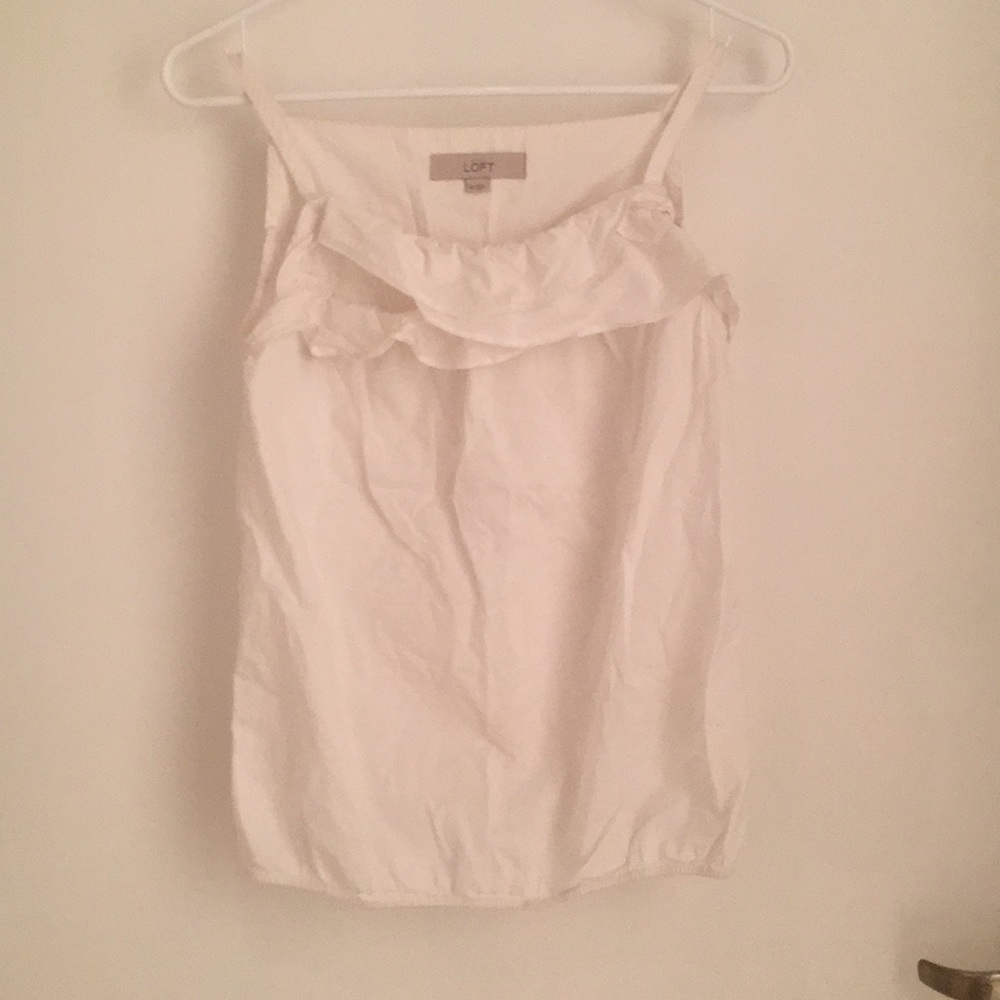 Ann Taylor Loft White Ruffle Top